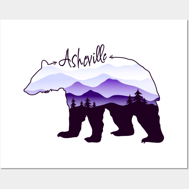 Asheville Blue Ridge Mountains - Black Bear - Purple WB 26 Wall Art by AVL Merch